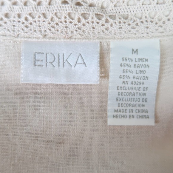 Vintage Erika khaki tan linen blend button front shirt Medium - Picture 5 of 5
